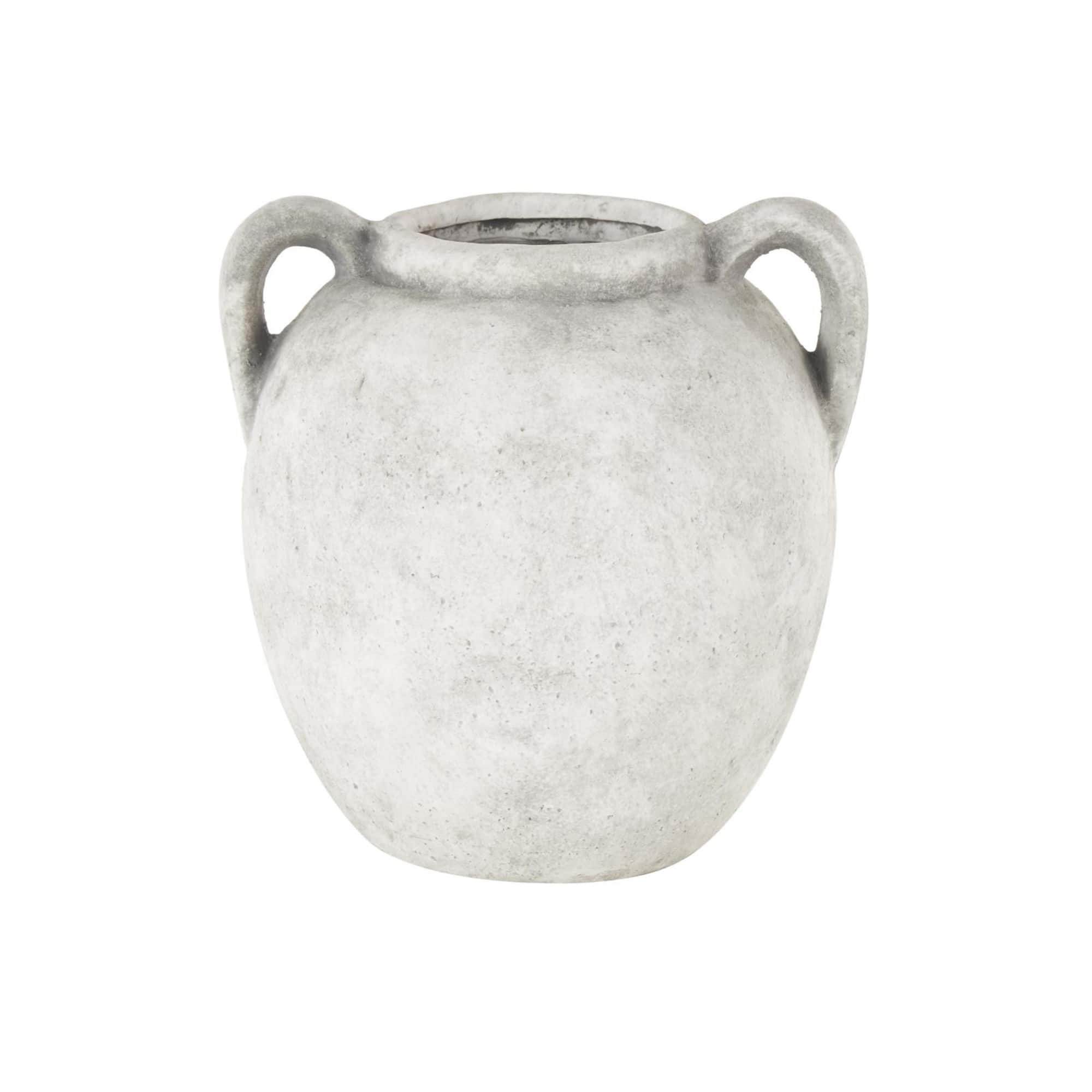 10.5" White Ceramic Antique Style Textured Vase with Black Shadings & Handles